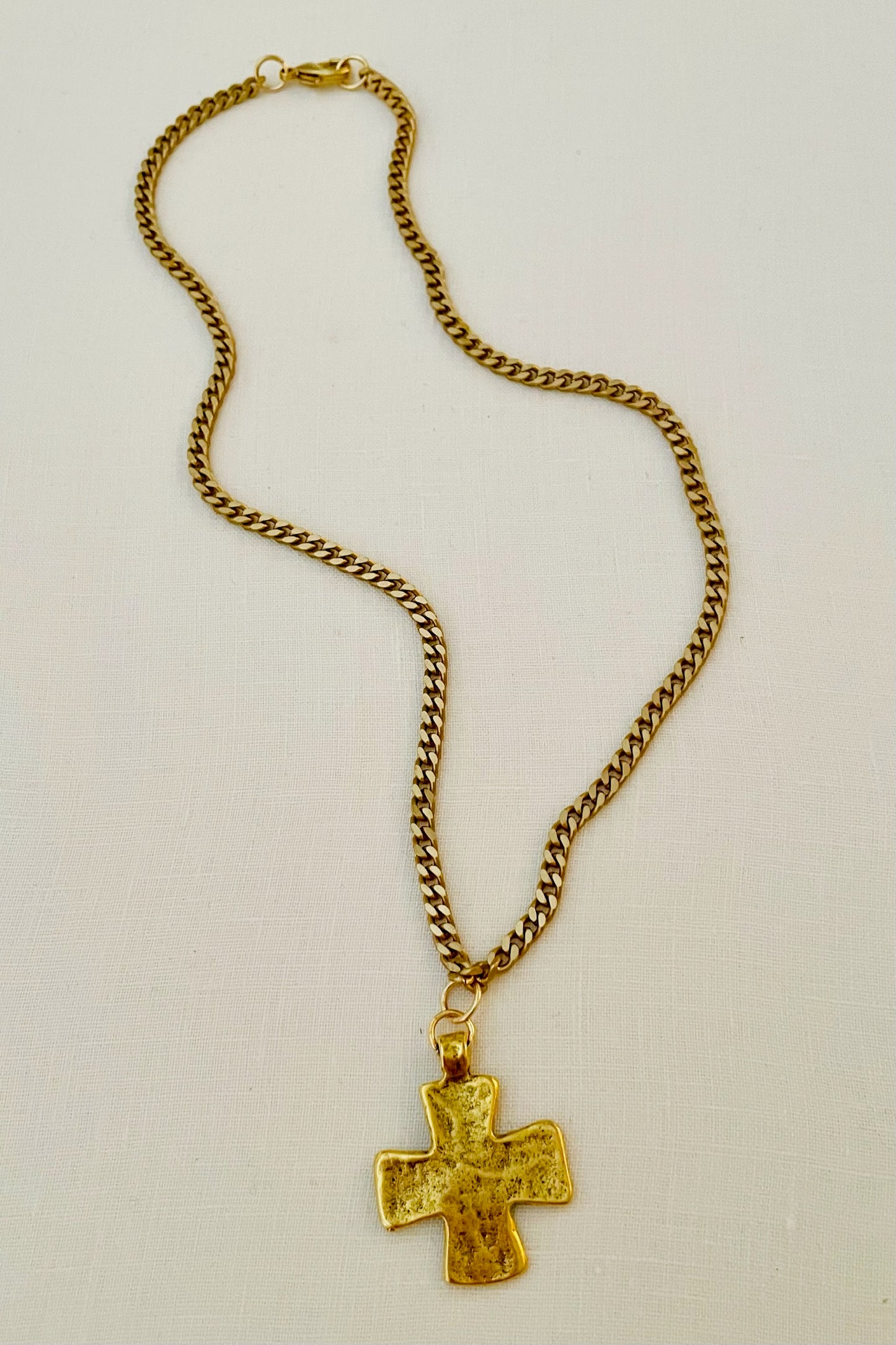 No. 9 Antiqued Gold Hammered Iron Cross Necklace