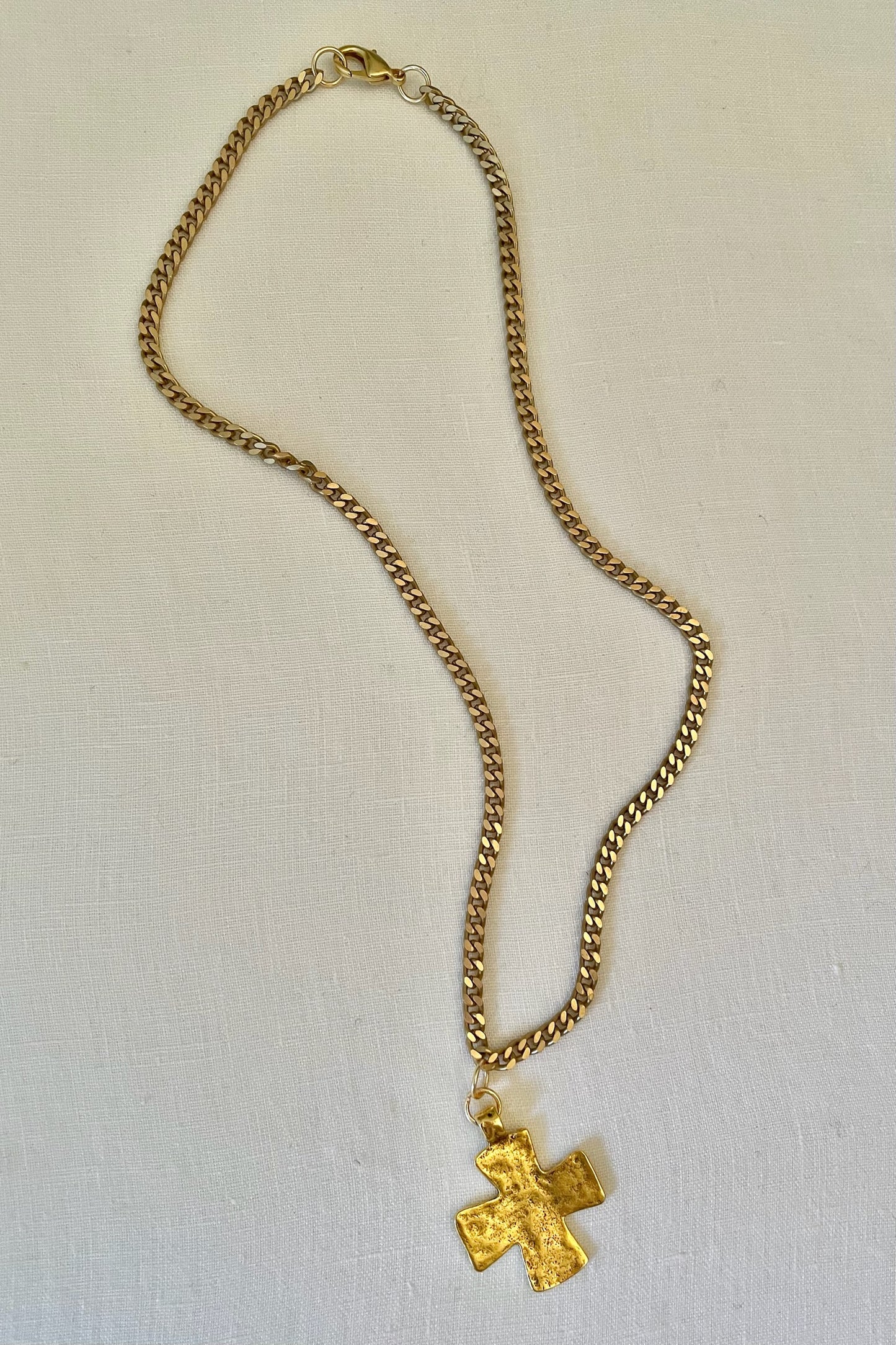 No. 9 Antiqued Gold Hammered Iron Cross Necklace