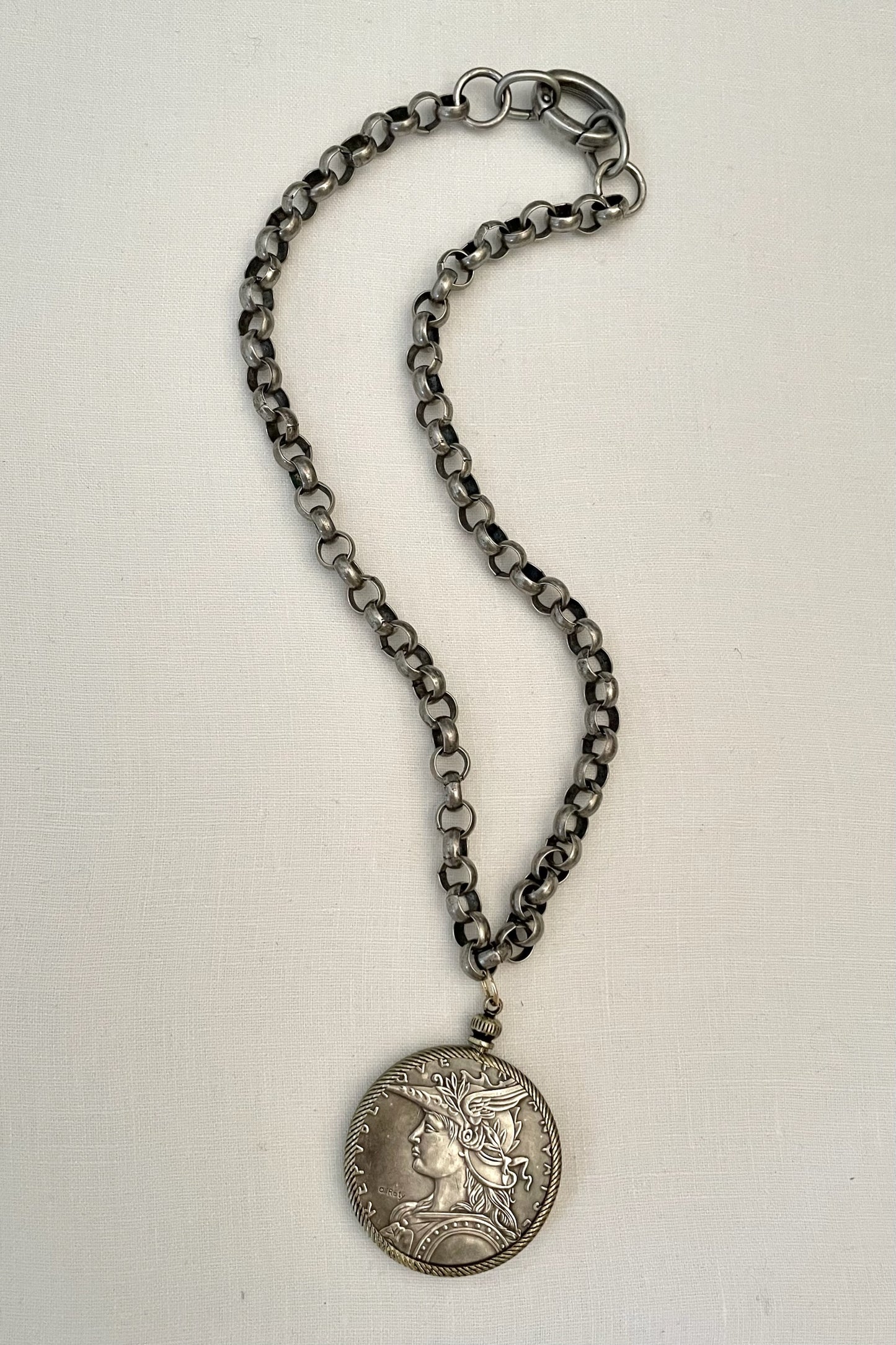 No. 3 Antiqued Silver French Madagascar Coin Necklace