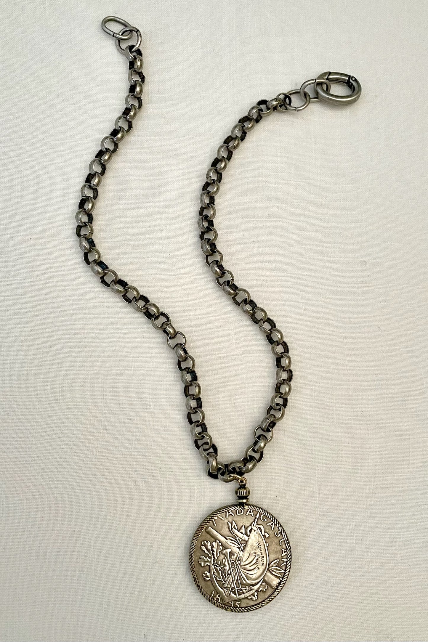 No. 3 Antiqued Silver French Madagascar Coin Necklace