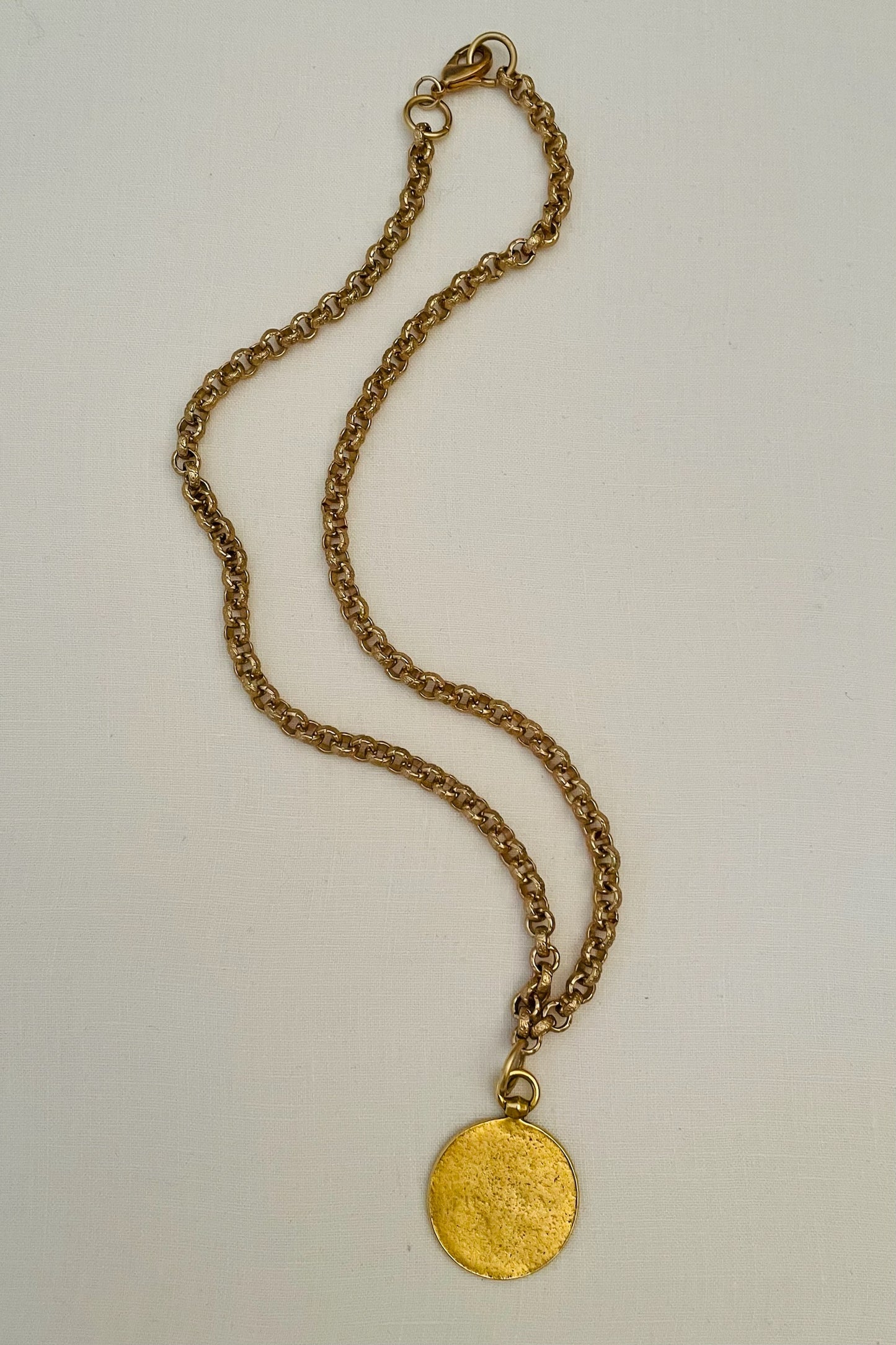 No. 5 Antiqued Gold Lg French Marianne Medal Necklace