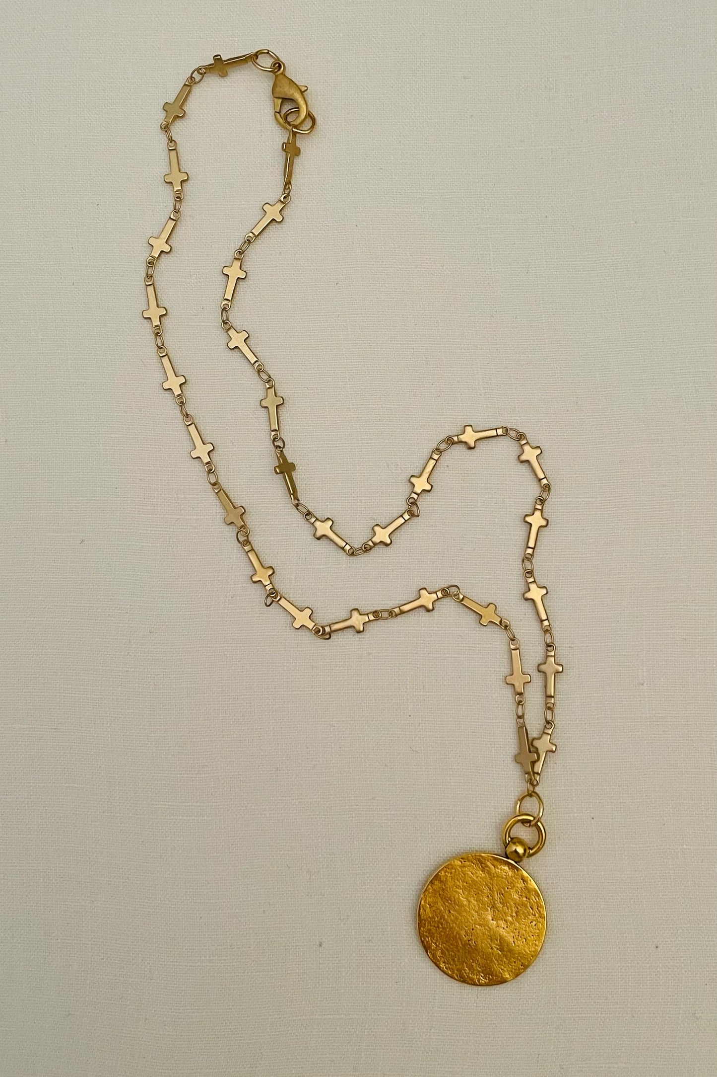 No. 7 Antiqued Gold Small French Marianne Medal Necklace