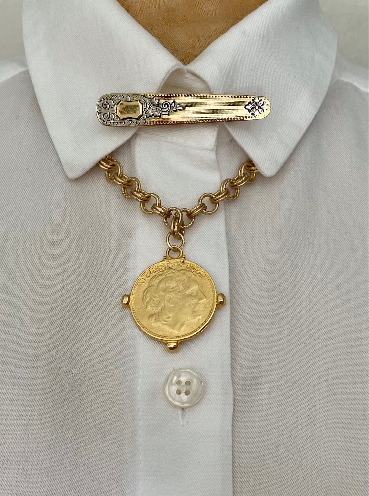 No. 8 Antiqued Gold Alexander the Great Coin Necklace