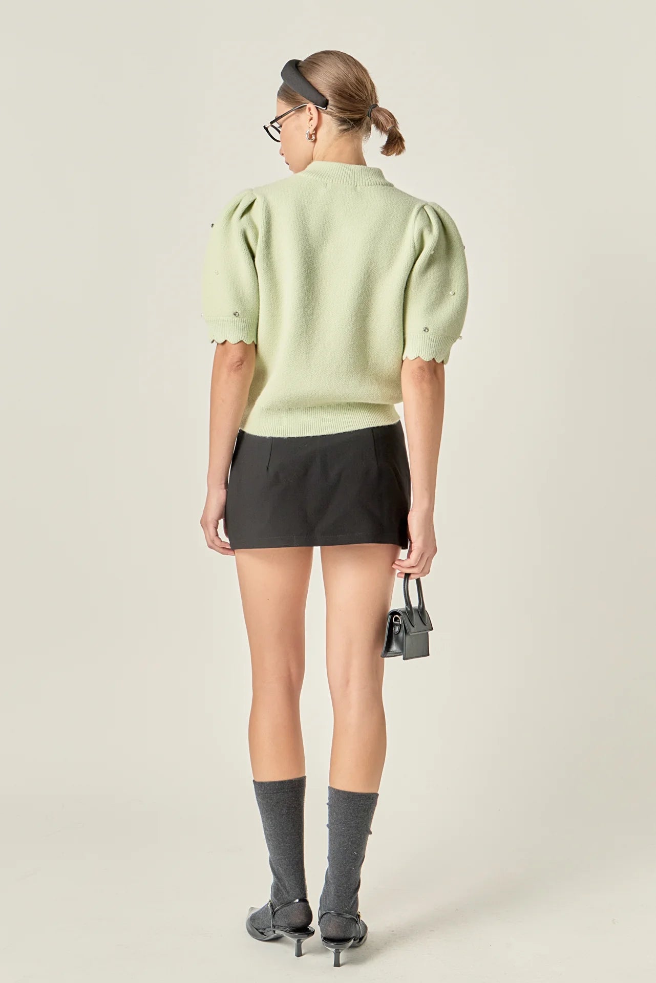 Pearl Detail Short Sleeve Sweater