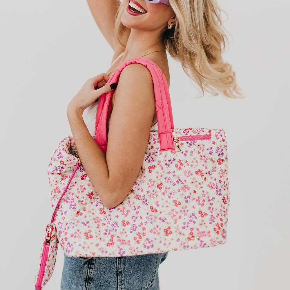 Presley Puffer Quilted Tote Bag With Pouch