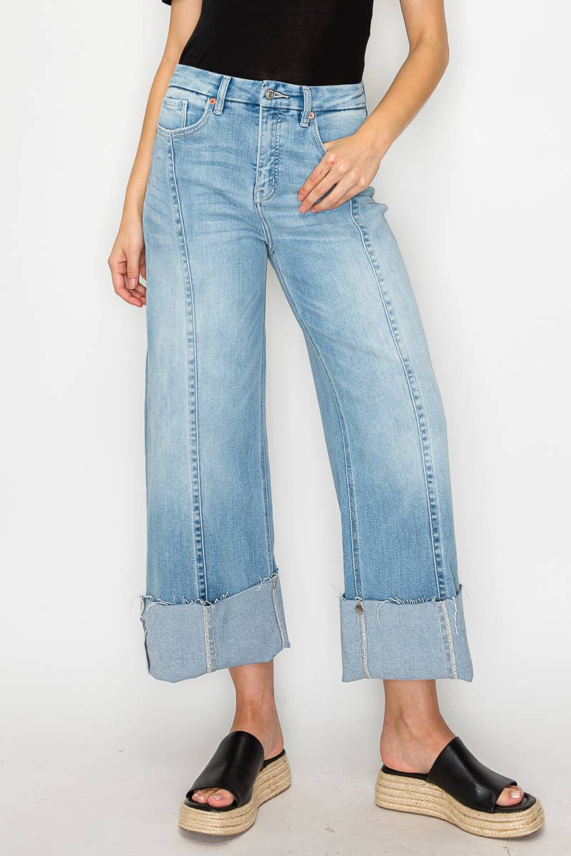 Front Seam Cuffed Wide Leg Jeans