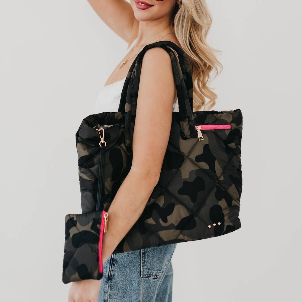 Presley Puffer Quilted Tote Bag With Pouch
