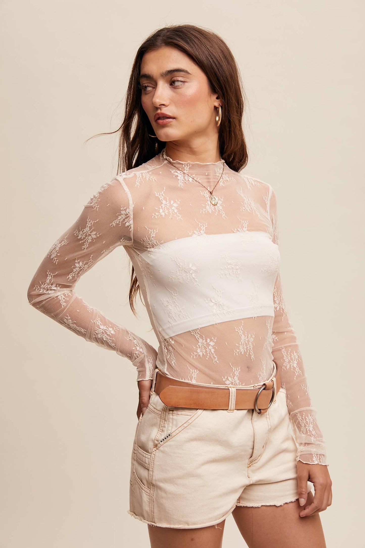 Sheer Lace Long-Sleeve Top