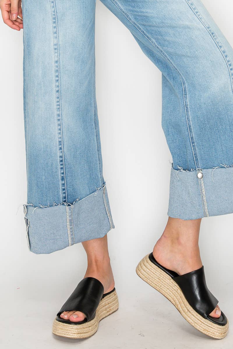Front Seam Cuffed Wide Leg Jeans
