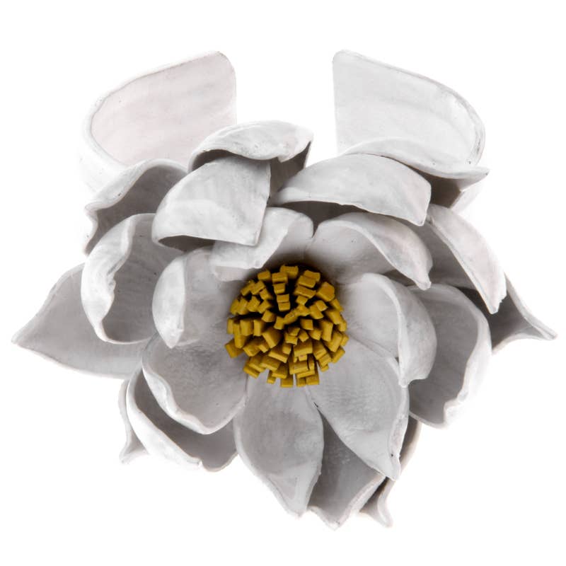 Leather Lotus Flower Cuff Bracelet