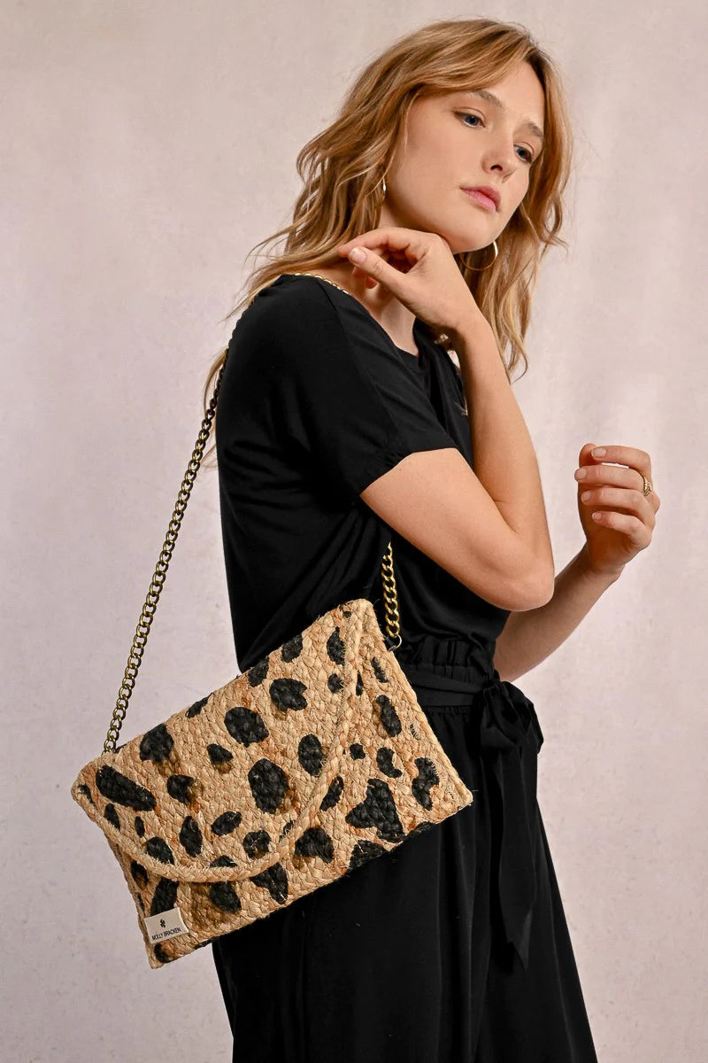 Leopard Jute Clutch