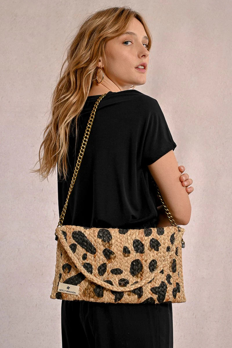 Leopard Jute Clutch