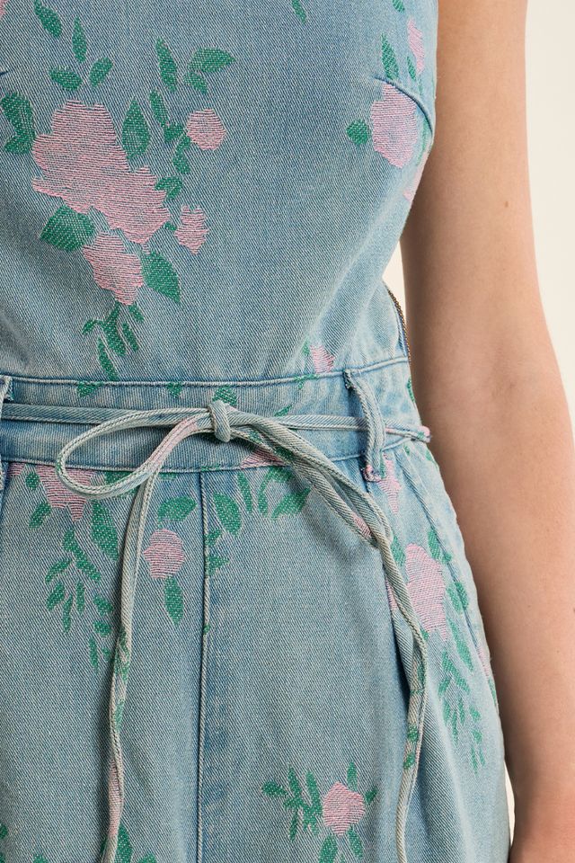 Floral Denim Jumpsuit