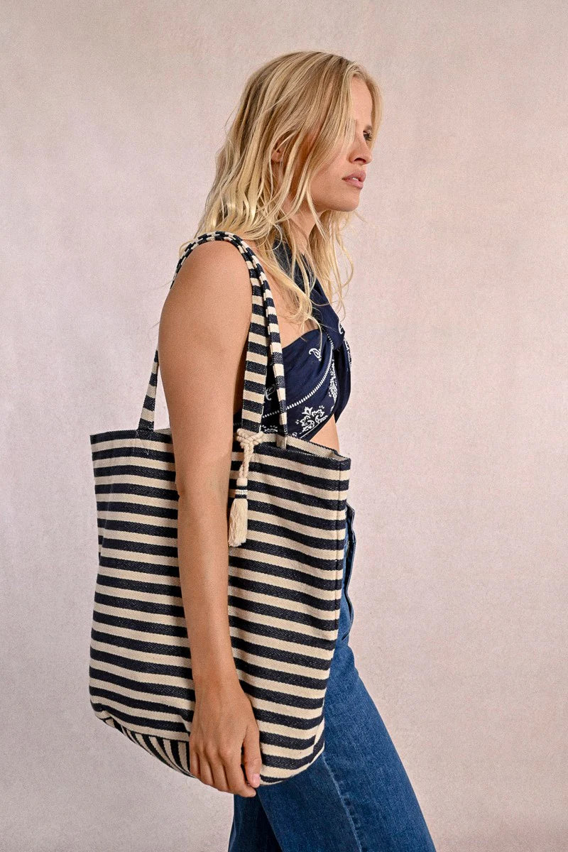 Striped Braided Tote Bag