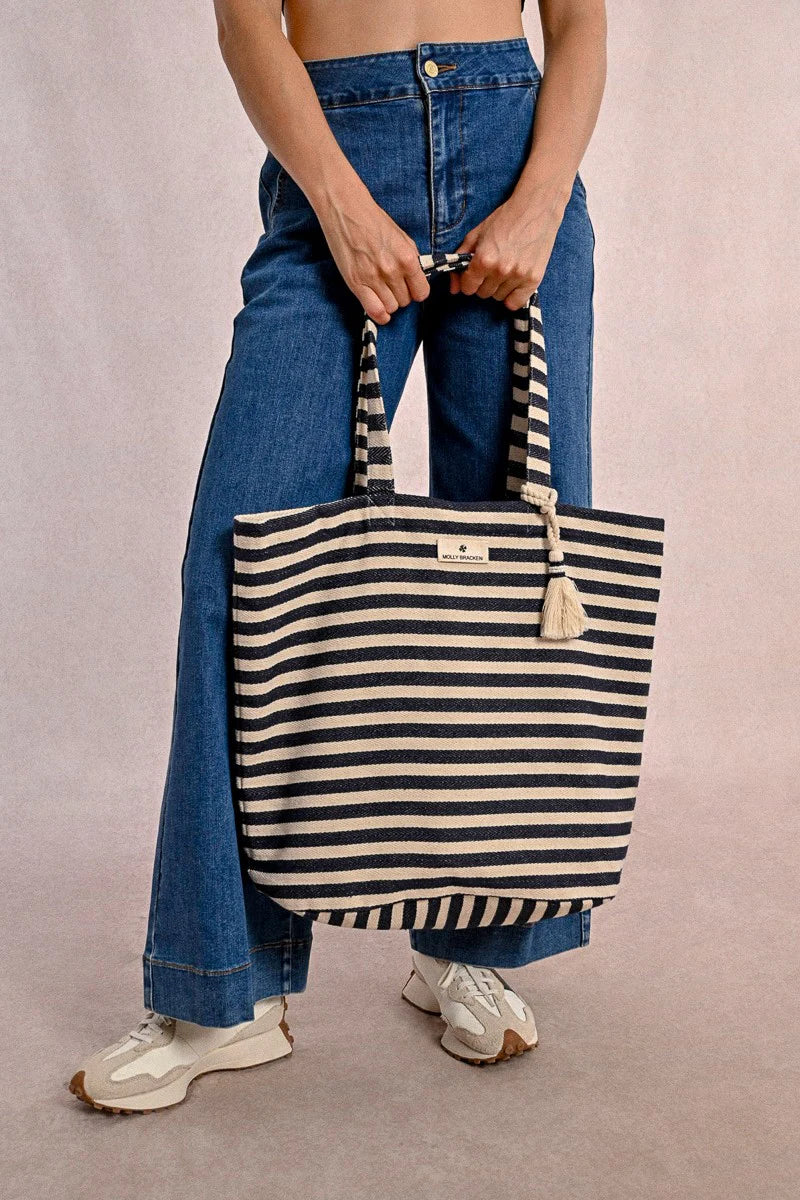 Striped Braided Tote Bag