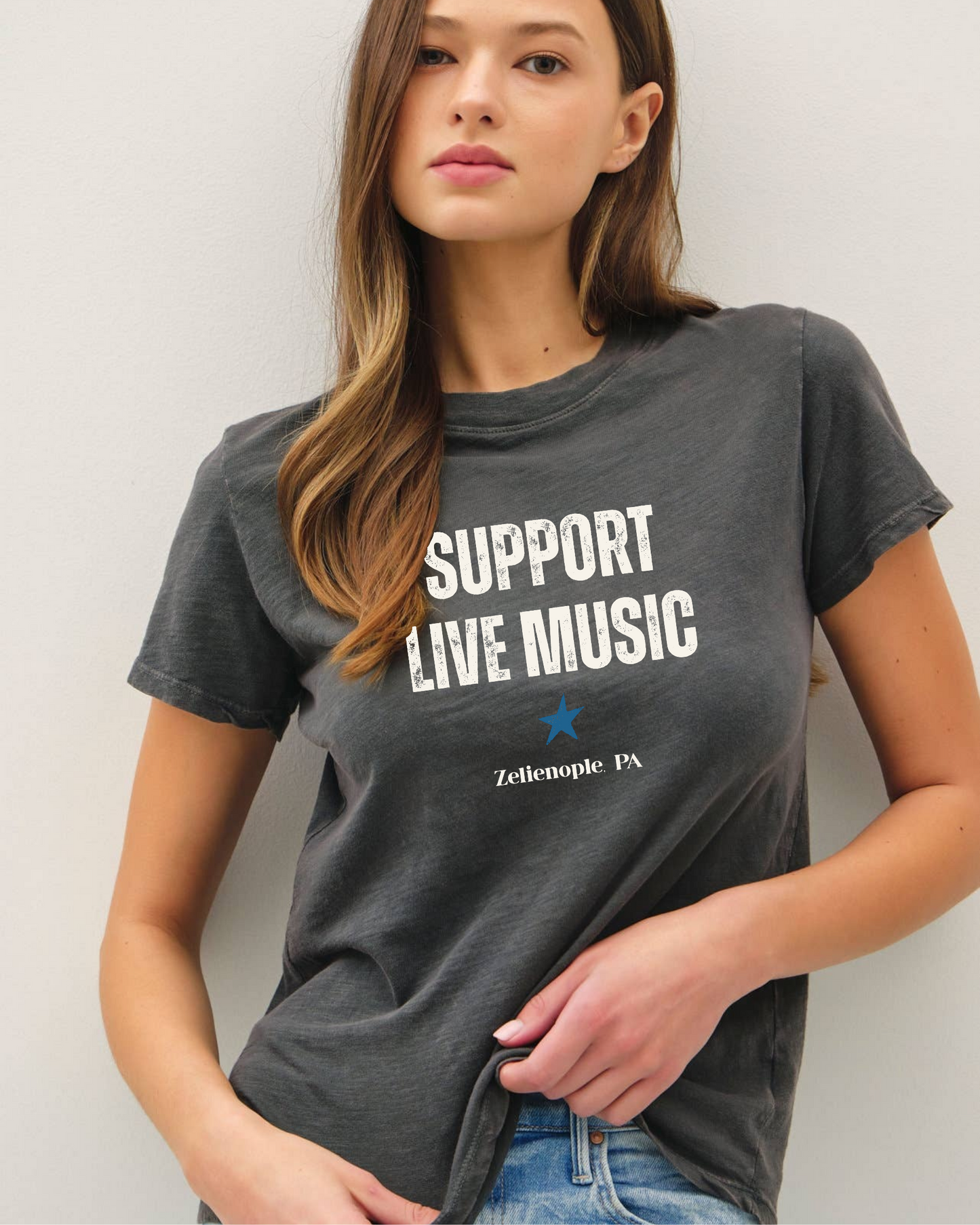 Support Live Music Acid Wash Tee