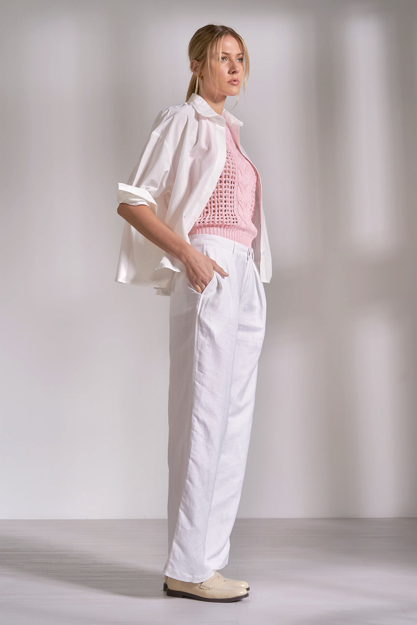 Pleated Back Button Down