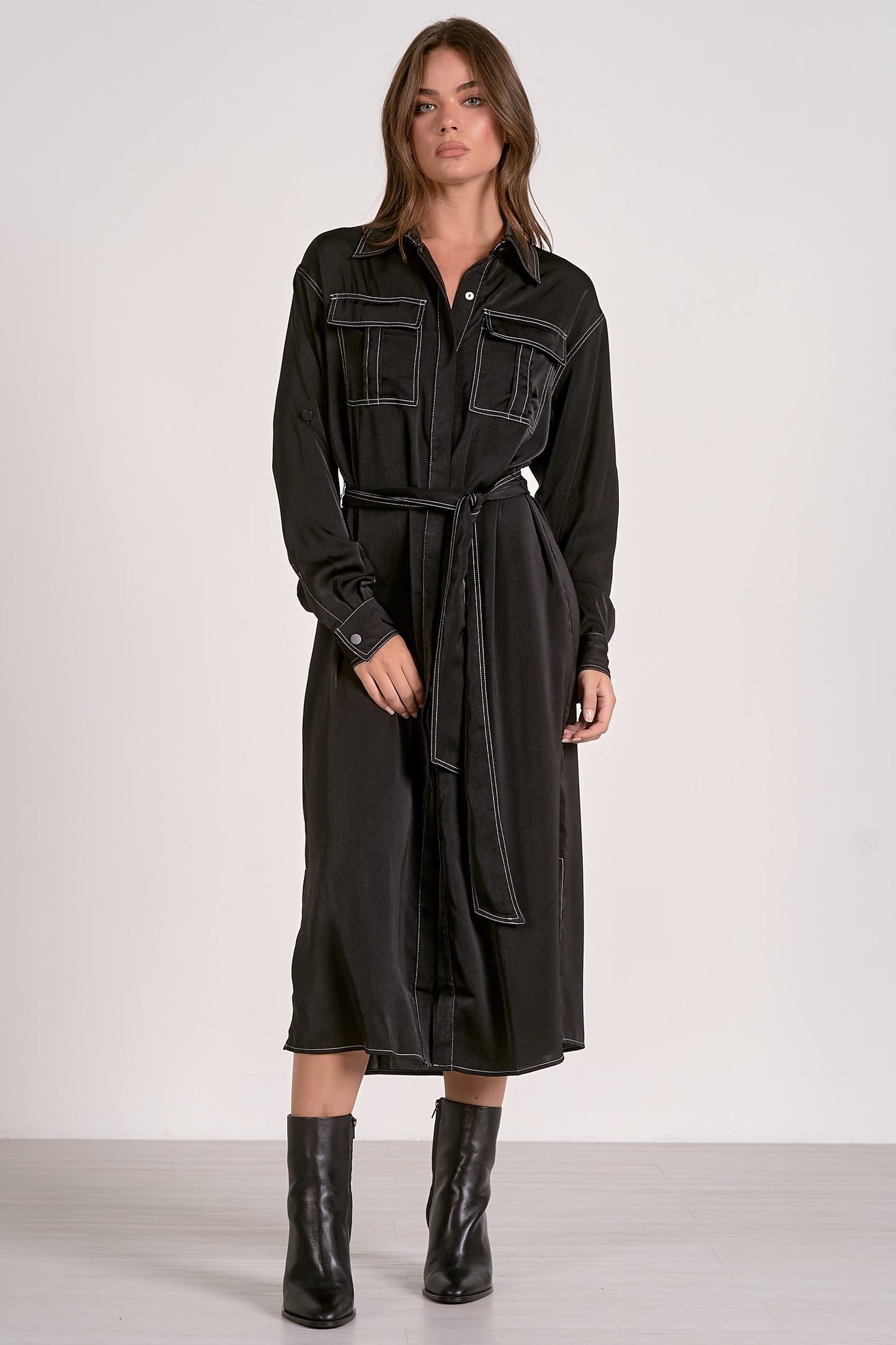 Contrast Stitch Shirt Dress