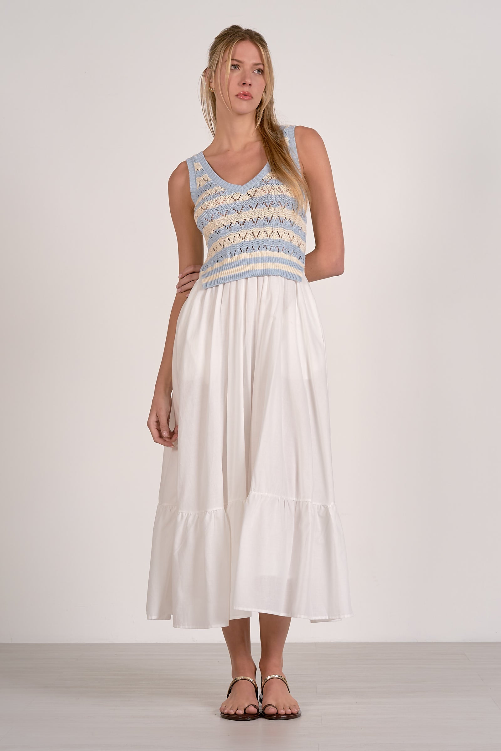 knit mix dress Woven Midi | Boutique Blue OTL