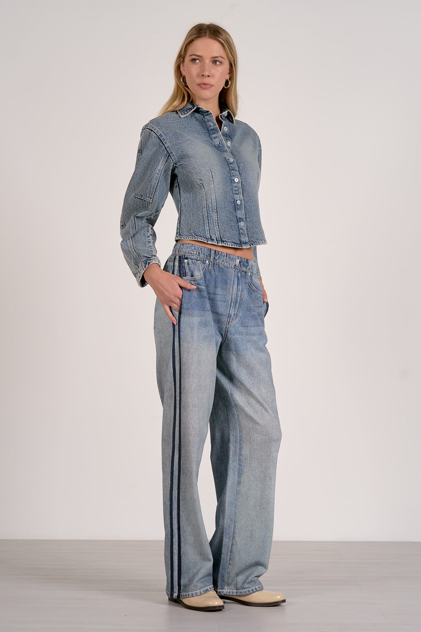 Barrel Sleeve Denim Top