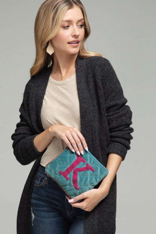 Hand Embroidered Initial Velvet Pouch