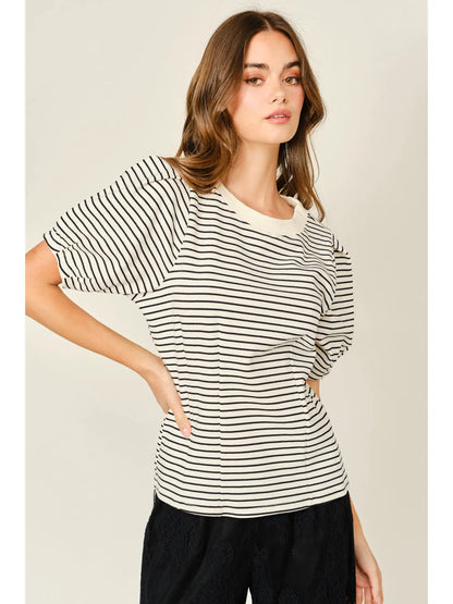 Stripe Short Sleeve Sweatshirt