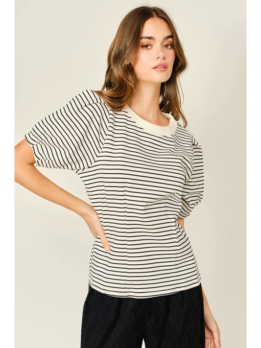 Stripe Short Sleeve Sweatshirt