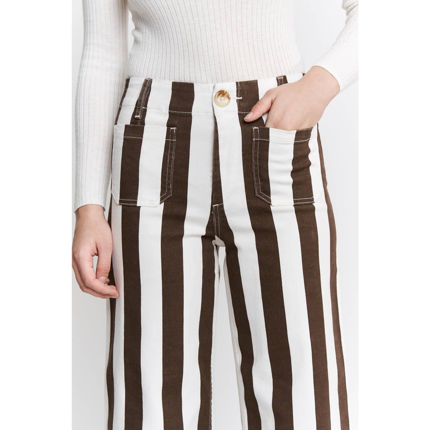 High Rise Stripe Cropped Wide Leg Pants