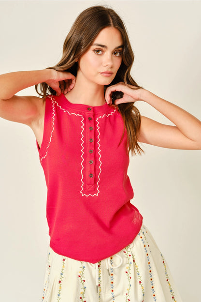 Stitch Detail Ribbed Knit Top