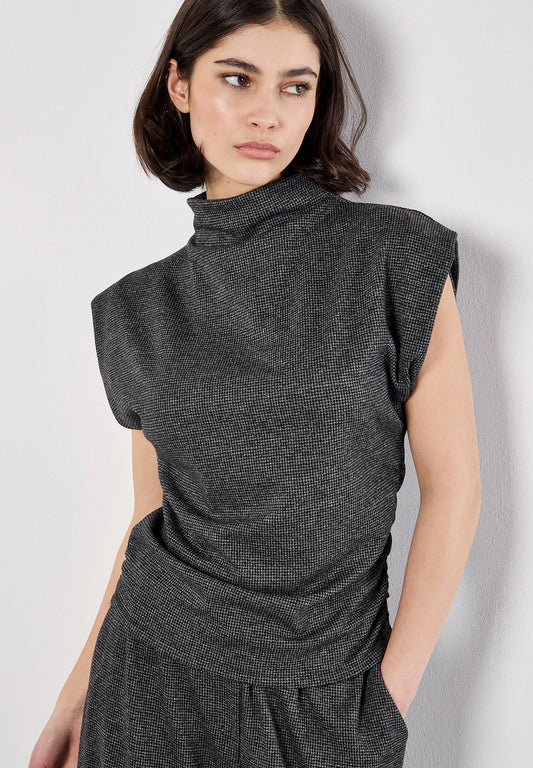 Mini Dogtooth Print Side Ruched Top