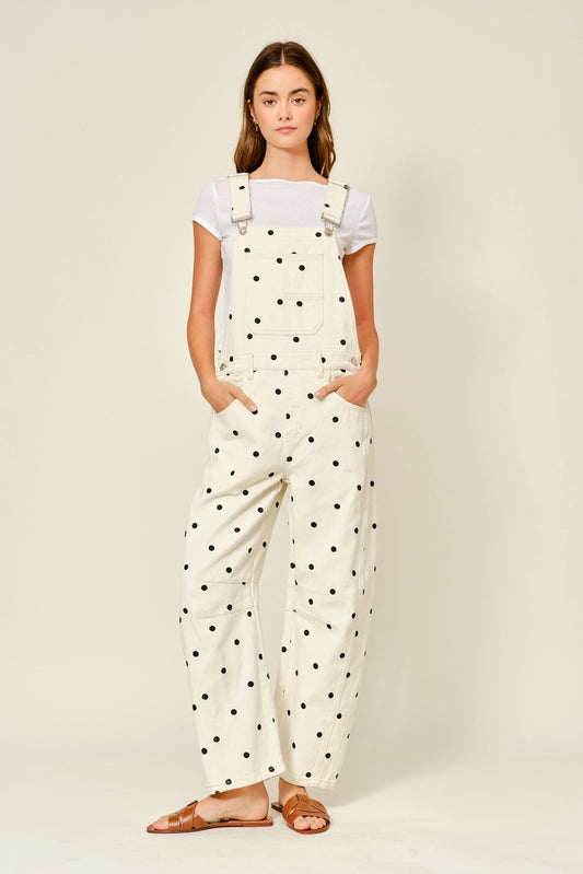 Polka Dot Relax Fit Denim Overalls
