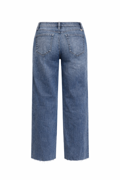 Mid-Rise Slim Wide Leg Jeans w/ Raw Hem