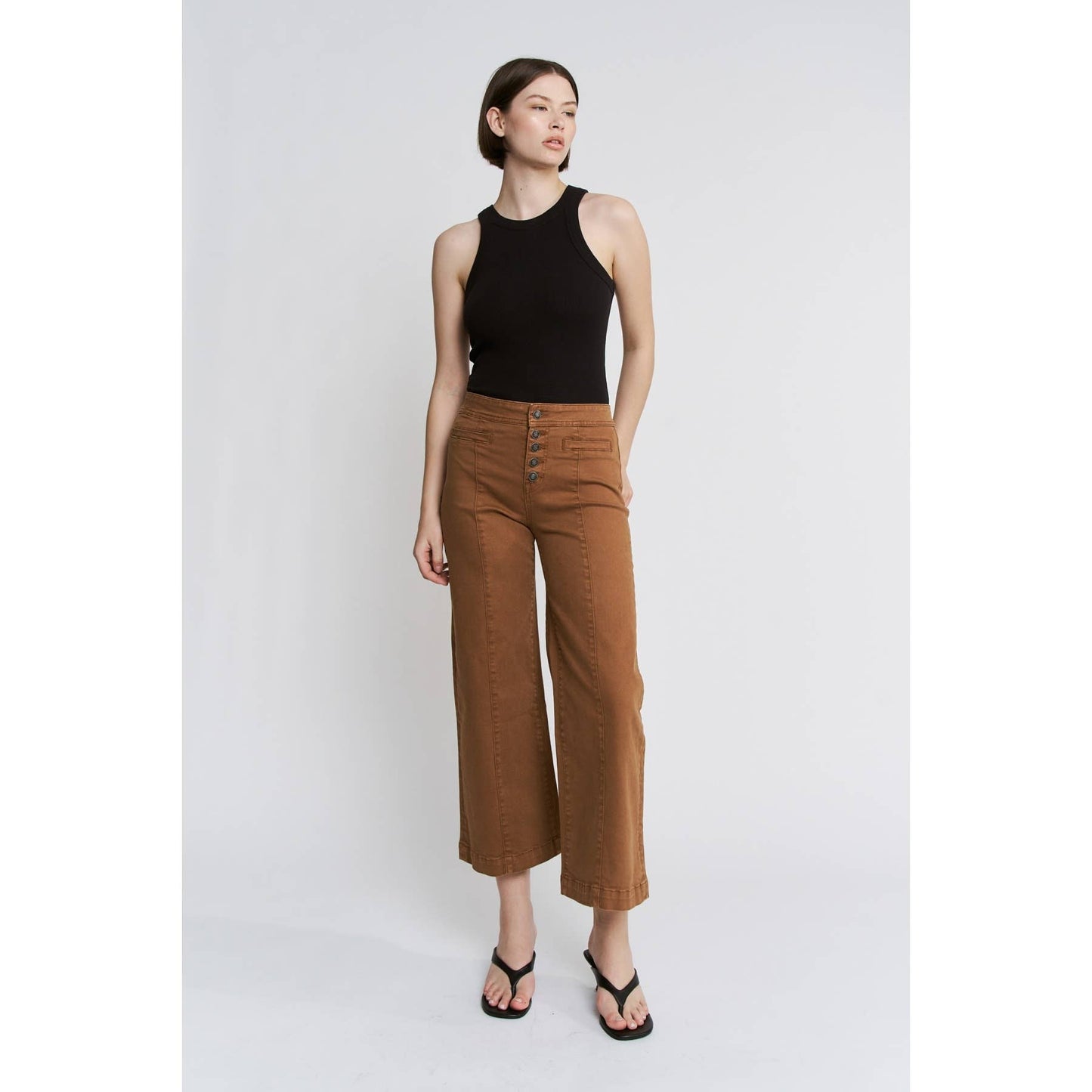 High Rise Cropped Wide Leg Jeans in Caramel