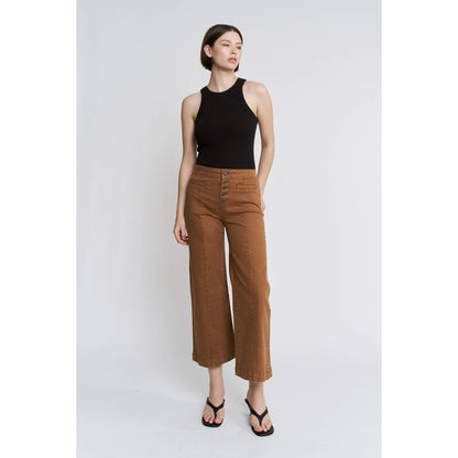High Rise Cropped Wide Leg Jeans in Caramel