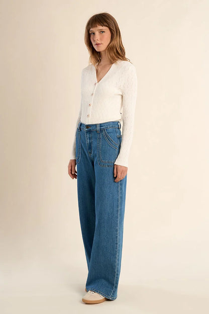 Dual Stitch Pocket Wide Leg Jeans