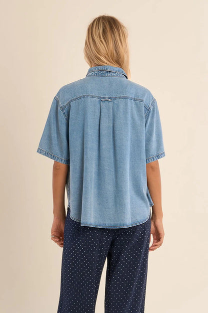 Denim Button Down Short Sleeve Shirt
