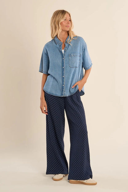 Denim Button Down Short Sleeve Shirt