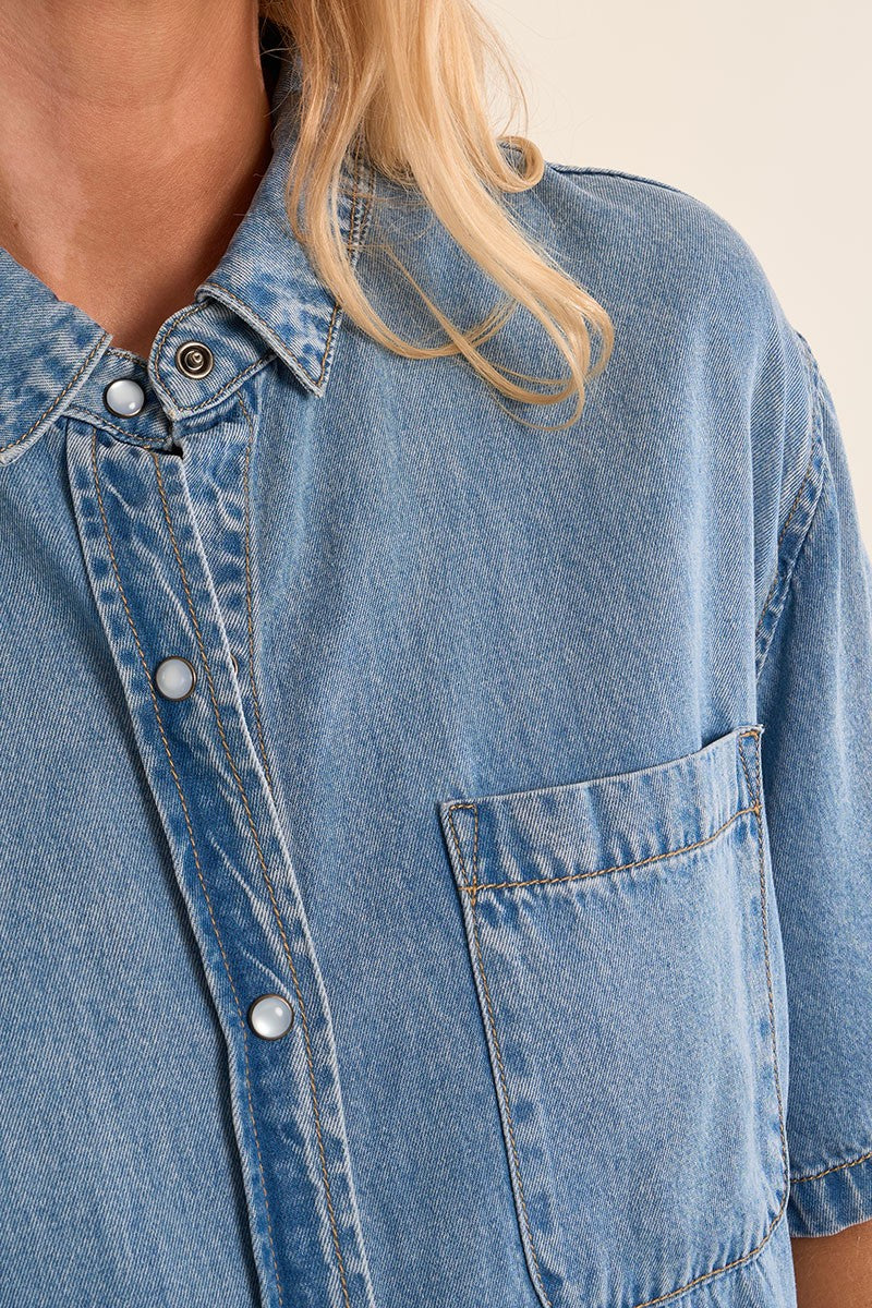 Denim Button Down Short Sleeve Shirt