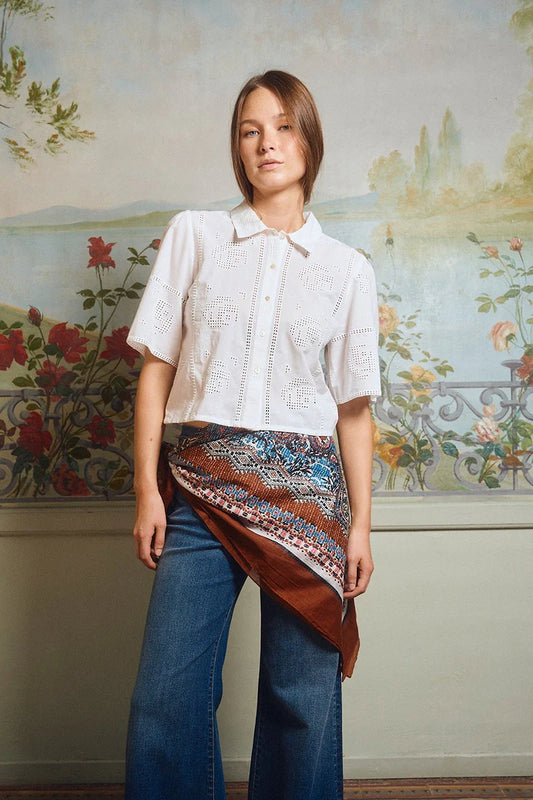Openwork Button Down Blouse