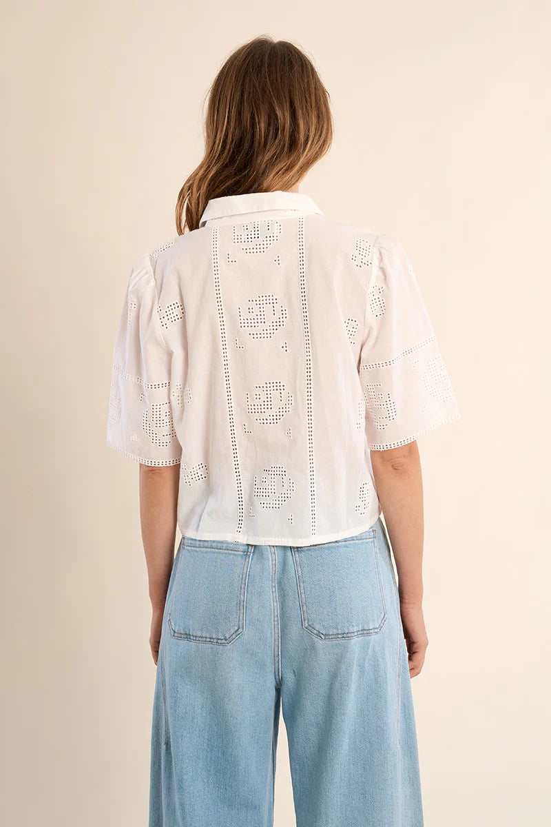 Openwork Button Down Blouse