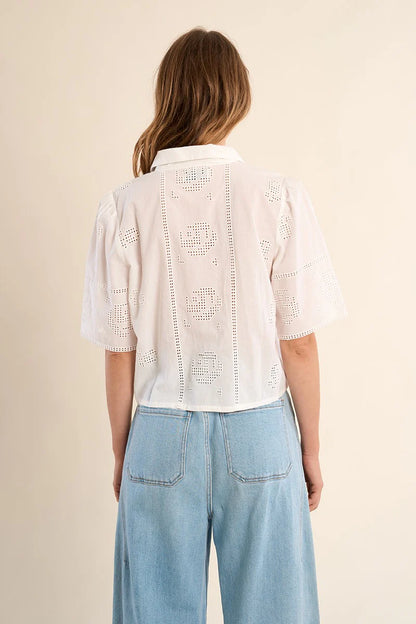 Openwork Button Down Blouse