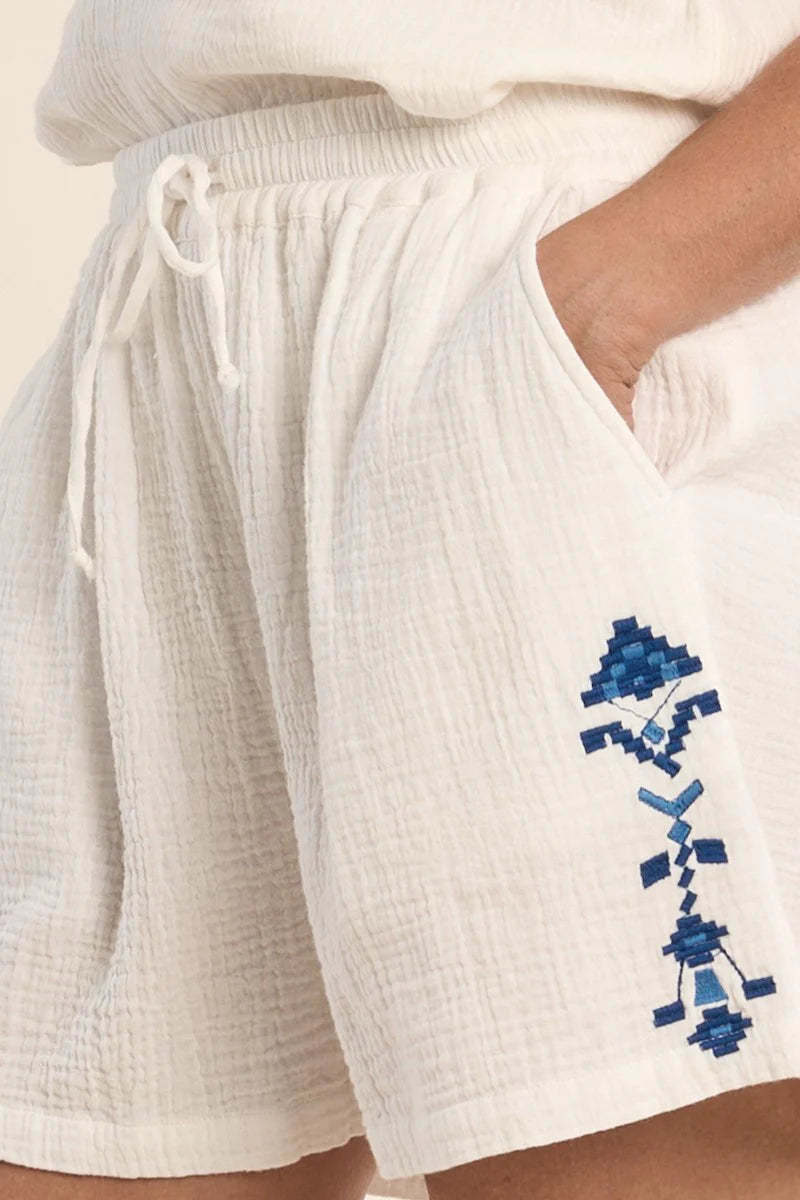 Gauze Shorts with Embroidery