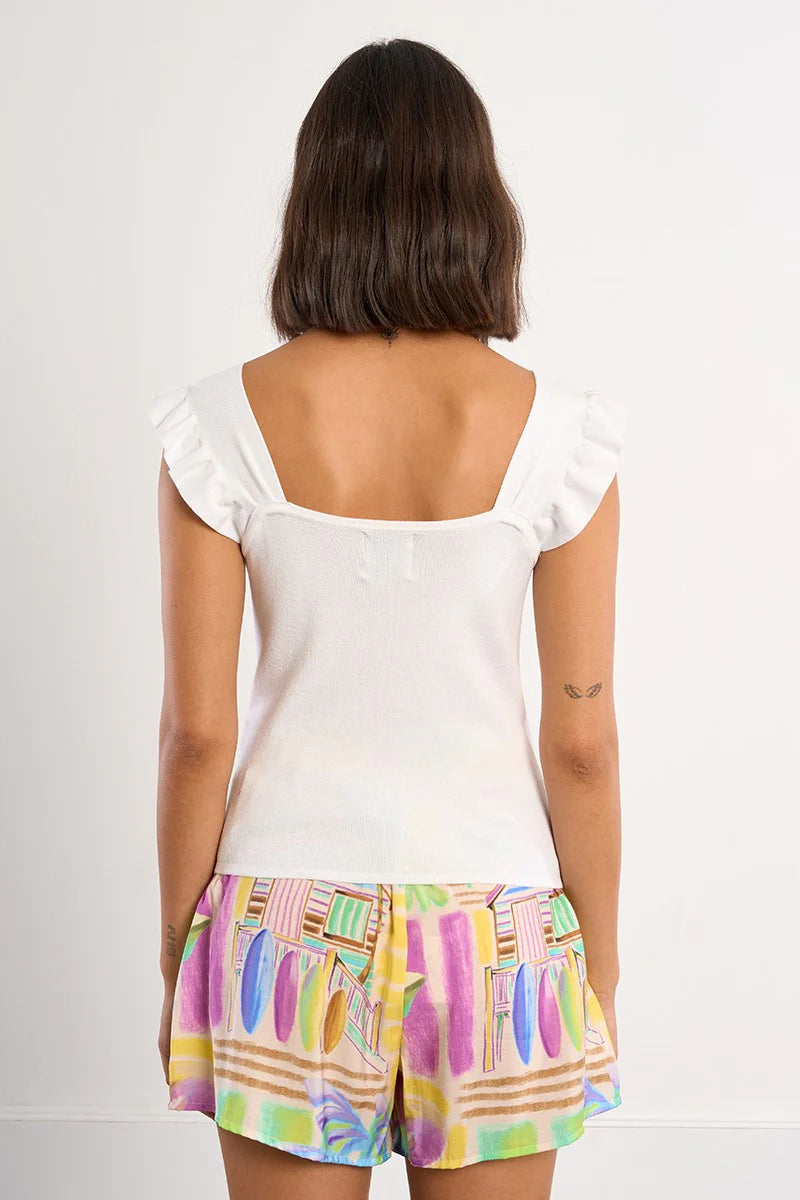 Ruffle Shoulder Button Front Top