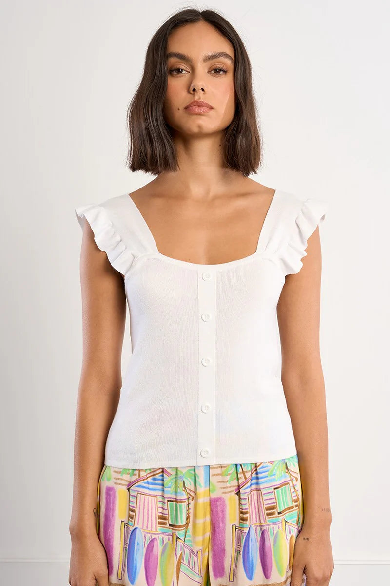 Ruffle Shoulder Button Front Top
