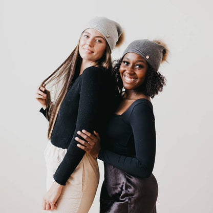 Angora Fur Pom Slouchy Beanie 