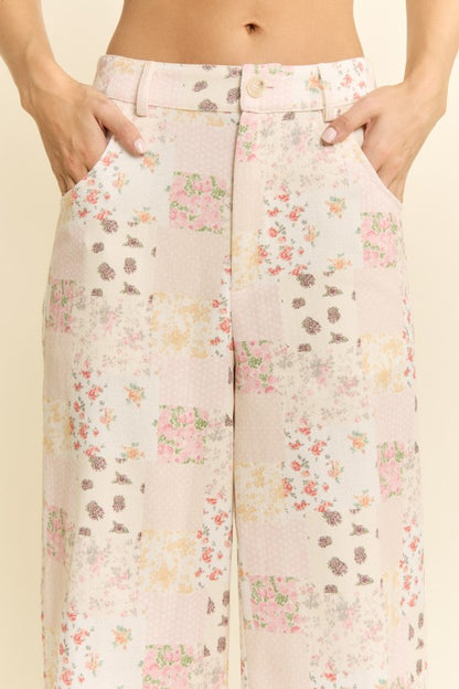 Floral Patchwork Wide Leg Pants