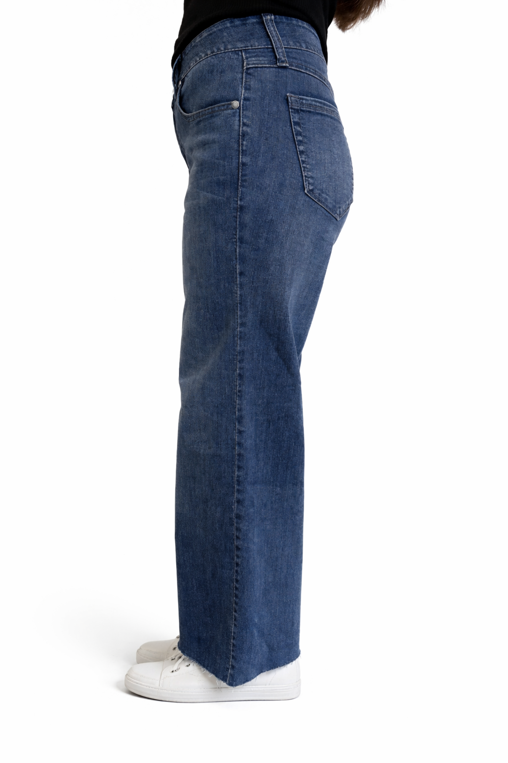 Mid-Rise Slim Wide Leg Jeans w/ Raw Hem