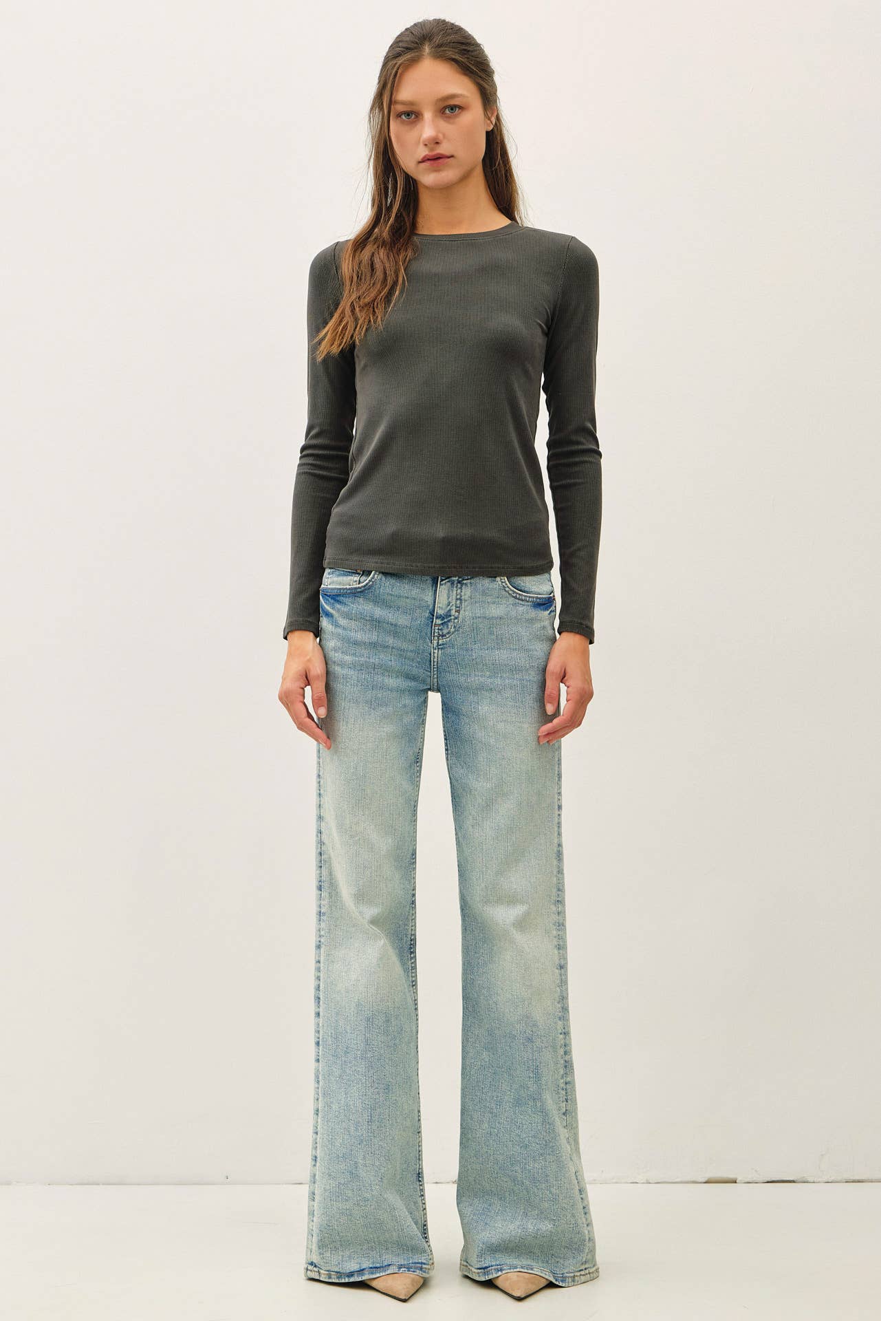 Garment Dyed Ribbed Long Sleeve Tee