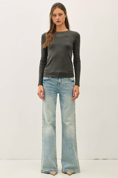 Garment Dyed Ribbed Long Sleeve Tee