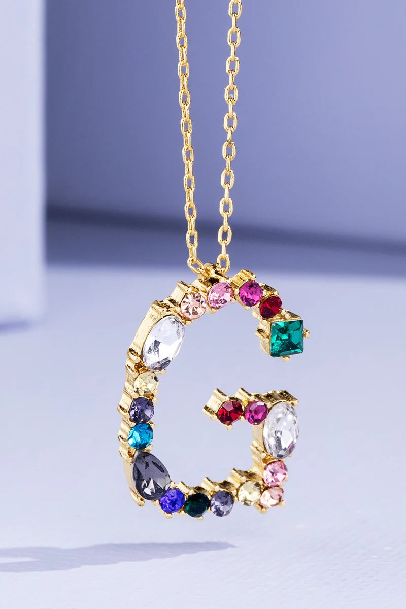 Rhinestone Multi-Color Initial Necklace